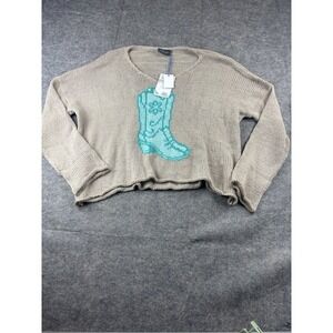 Wooden Ships Women's M/L Cowboy Boot Sweater Raglan Cotton Coastal Cowgirl Relax